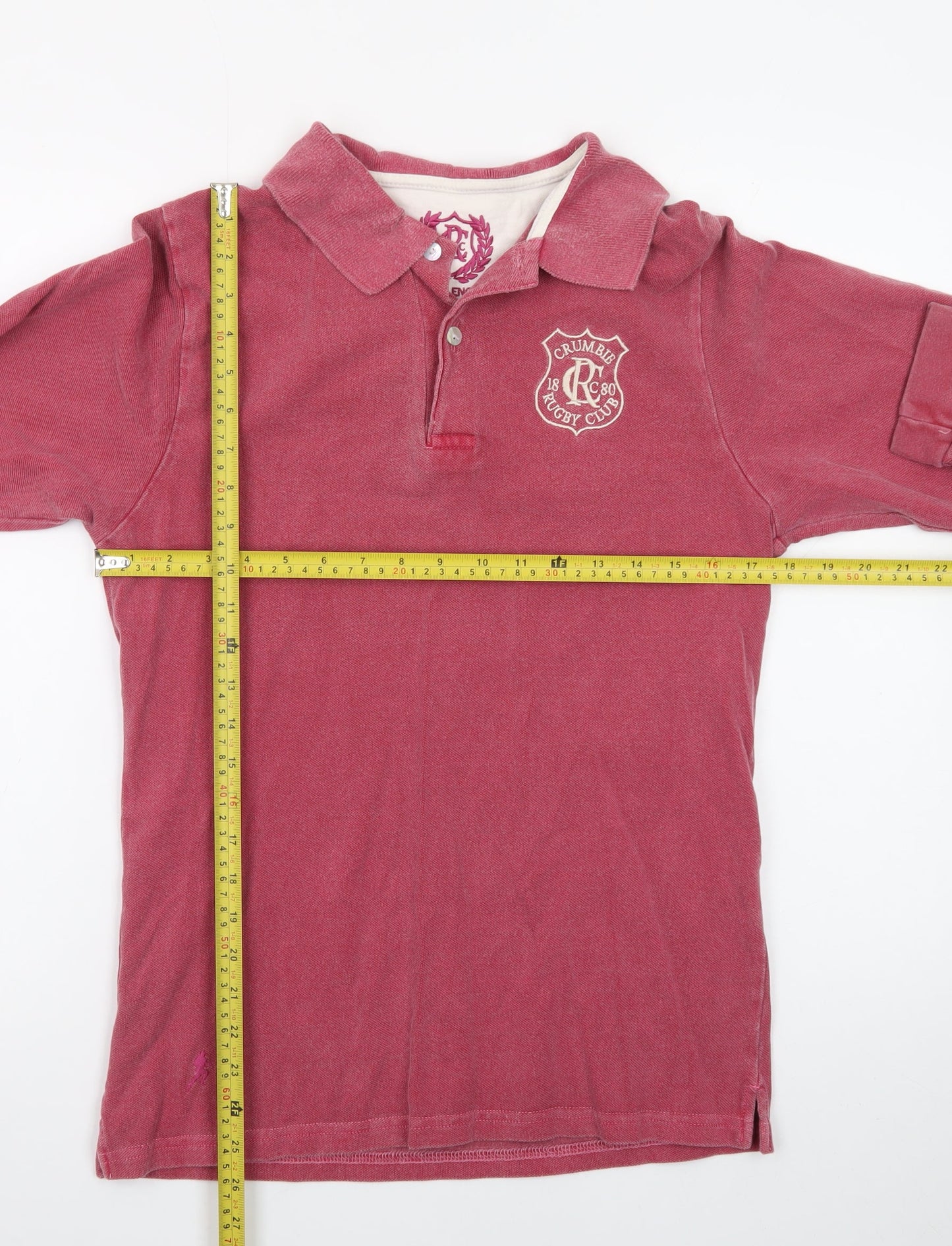 Crumbié Teens Red Rugby Club Long Sleeve Cotton Polo Shirt Size 14