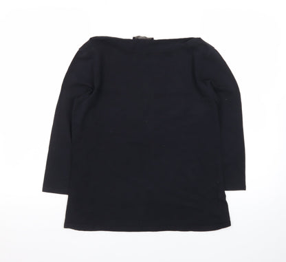 Marks and Spencer Women's Black 3/4 Sleeve Boat Neck Cotton Stretch Top UK 14