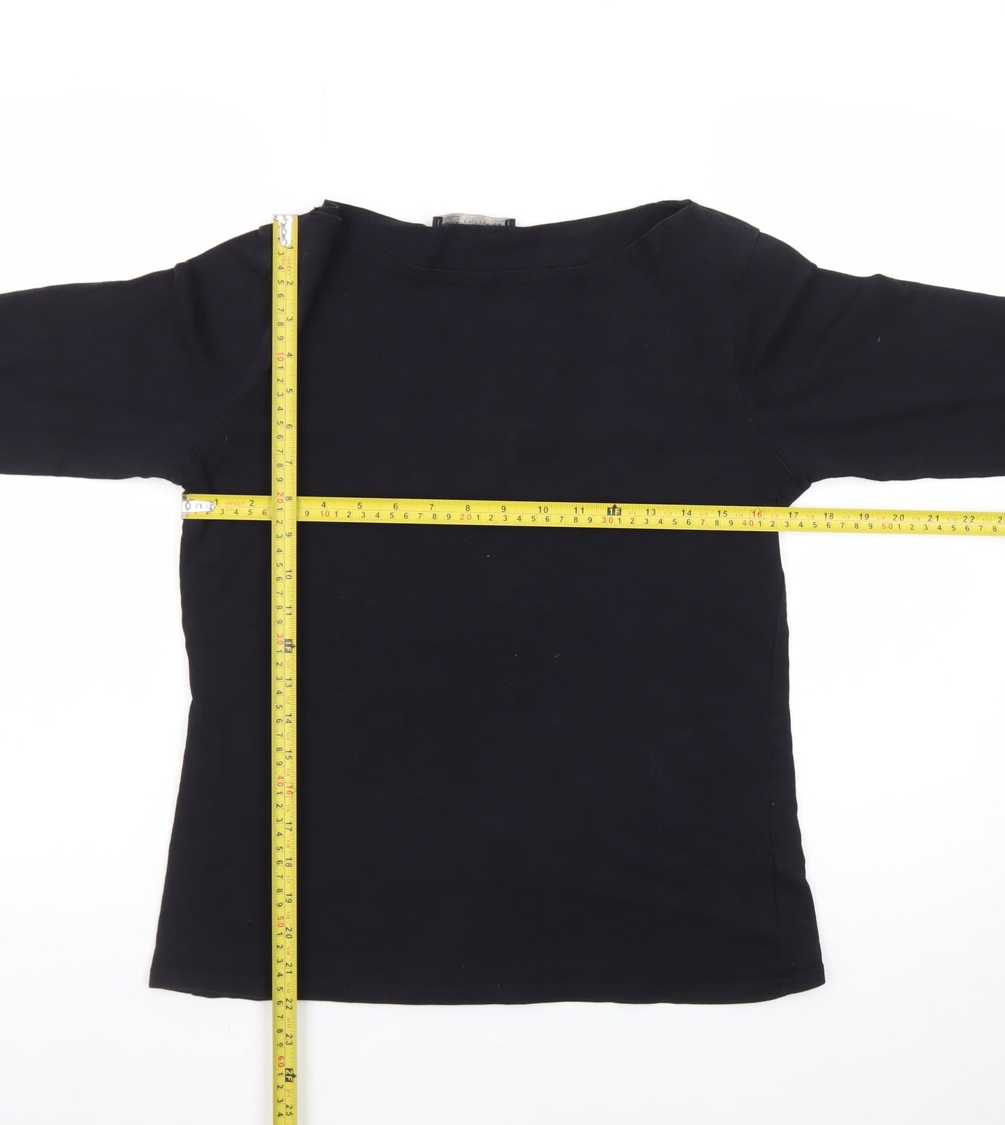 Marks and Spencer Women's Black 3/4 Sleeve Boat Neck Cotton Stretch Top UK 14