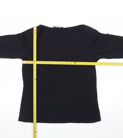 Marks and Spencer Women's Black 3/4 Sleeve Boat Neck Cotton Stretch Top UK 14
