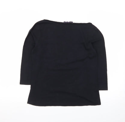 Marks and Spencer Women's Black 3/4 Sleeve Boat Neck Cotton Stretch Top UK 14