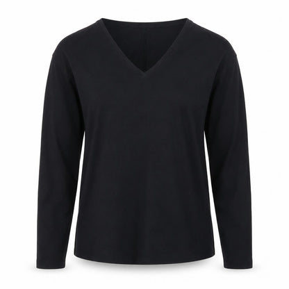 Tu Women Black V-Neck Long Sleeve Jersey Top Small