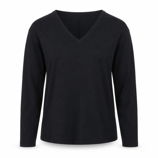 Tu Women Black V-Neck Long Sleeve Jersey Top Small