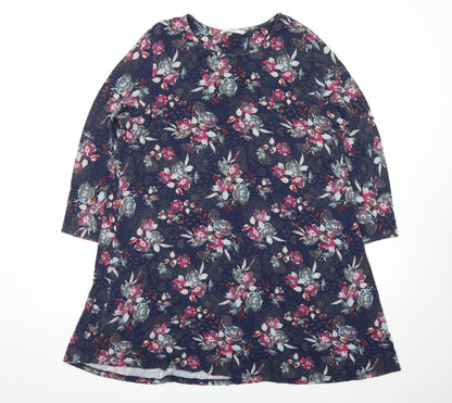 Tu Women Blue Floral 3/4 Sleeve Shift Knee Length Dress Size 20
