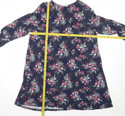 Tu Women Blue Floral 3/4 Sleeve Shift Knee Length Dress Size 20