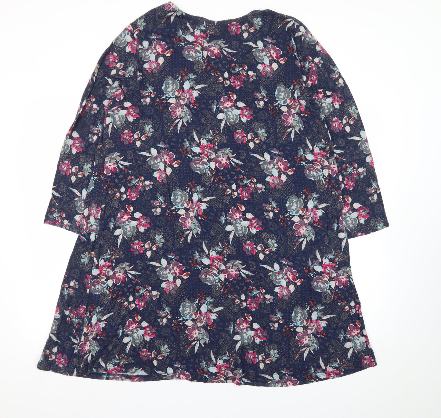 Tu Women Blue Floral 3/4 Sleeve Shift Knee Length Dress Size 20