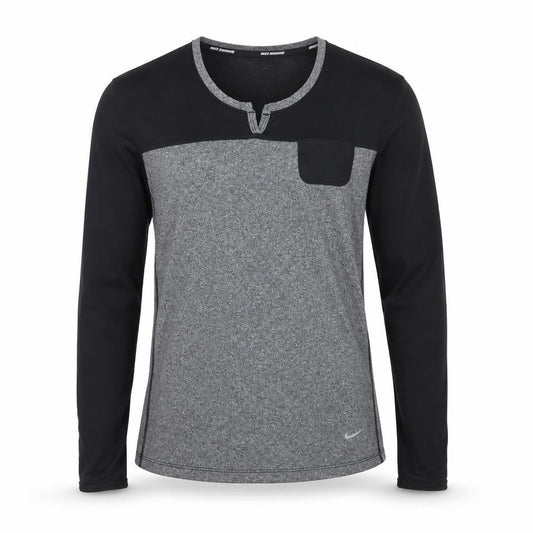 Nike Men's Grey Black Dri-FIT Long Sleeve Running Top Size S