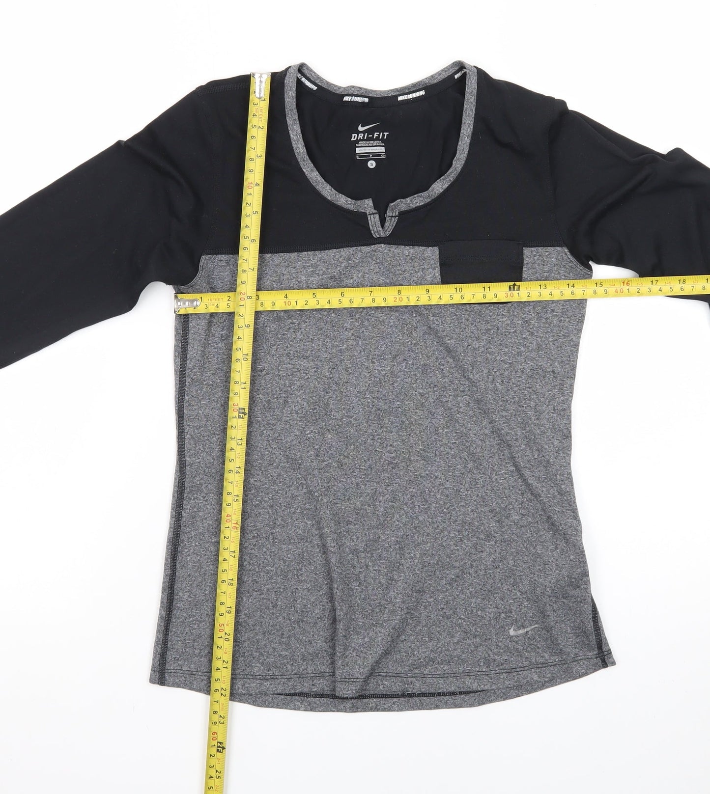 Nike Men's Grey Black Dri-FIT Long Sleeve Running Top Size S