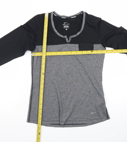 Nike Men's Grey Black Dri-FIT Long Sleeve Running Top Size S