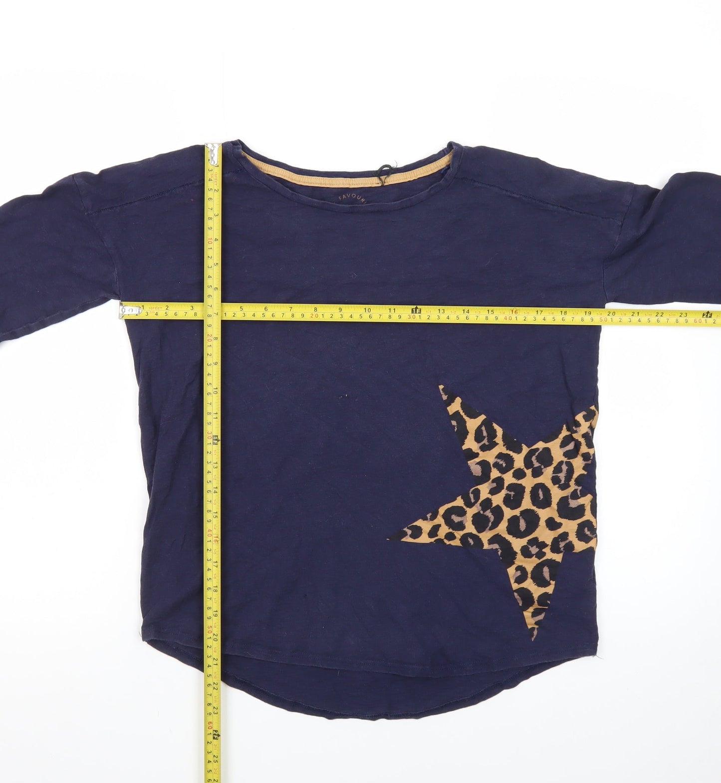 Next Women Blue Leopard Star Long Sleeve Cotton T-Shirt Size 10