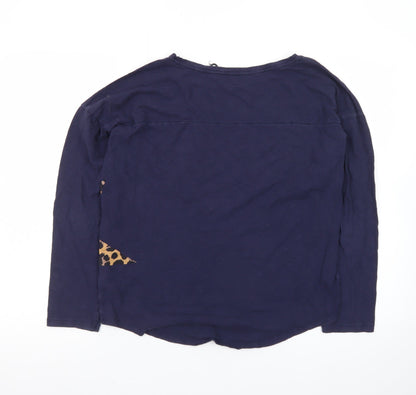 Next Women Blue Leopard Star Long Sleeve Cotton T-Shirt Size 10