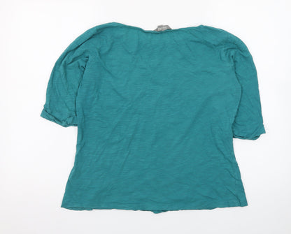 Lily & Me Women Green Boat Neck 3/4 Sleeve Cotton T-Shirt Size 14