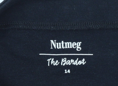 Nutmeg Women’s Black Size 14 Boat Neck 3/4 Sleeve Cotton Top