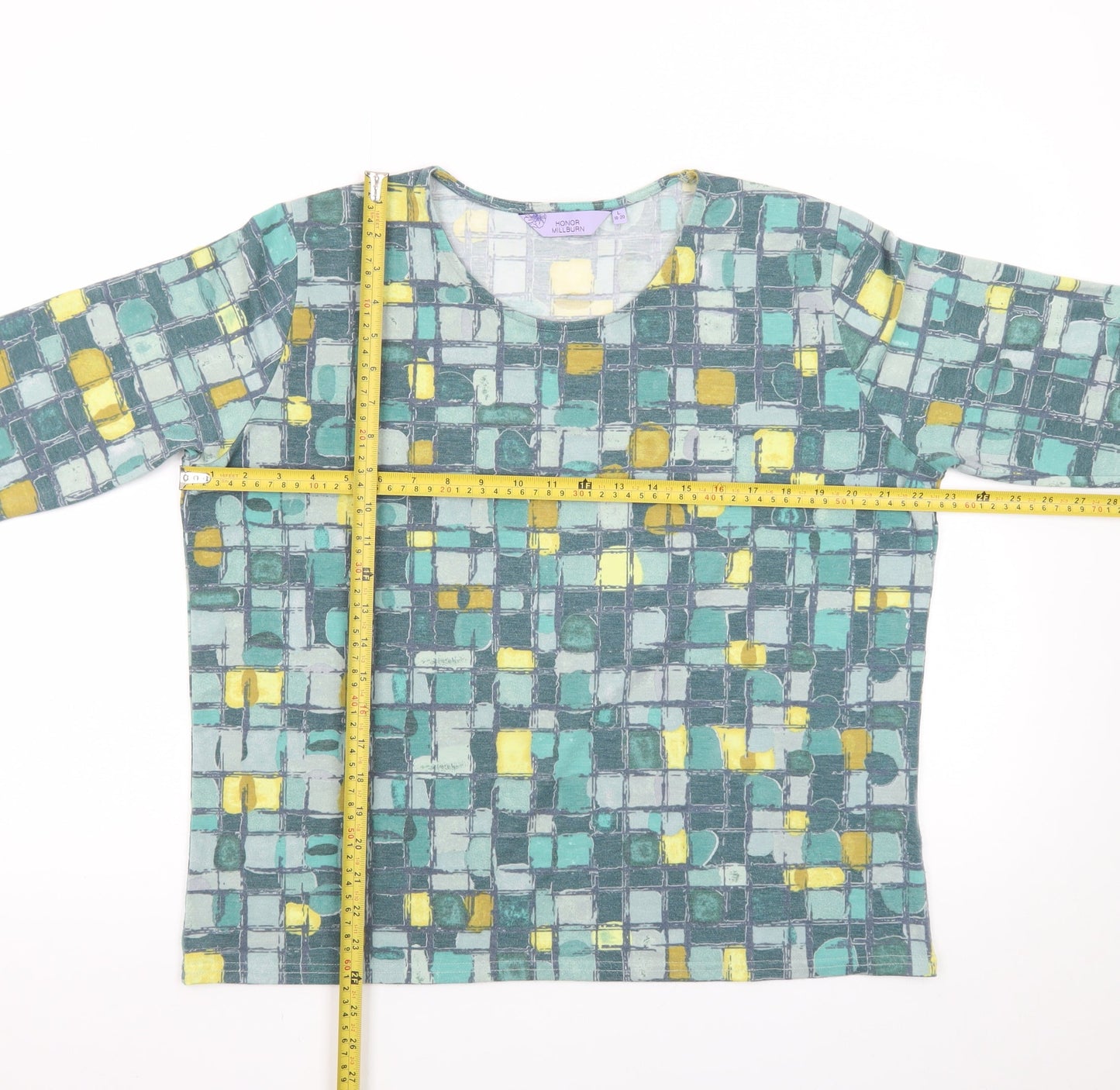 Honor Millburn Women's Multicoloured Geometric 3/4 Sleeve Jersey T-Shirt Size 18