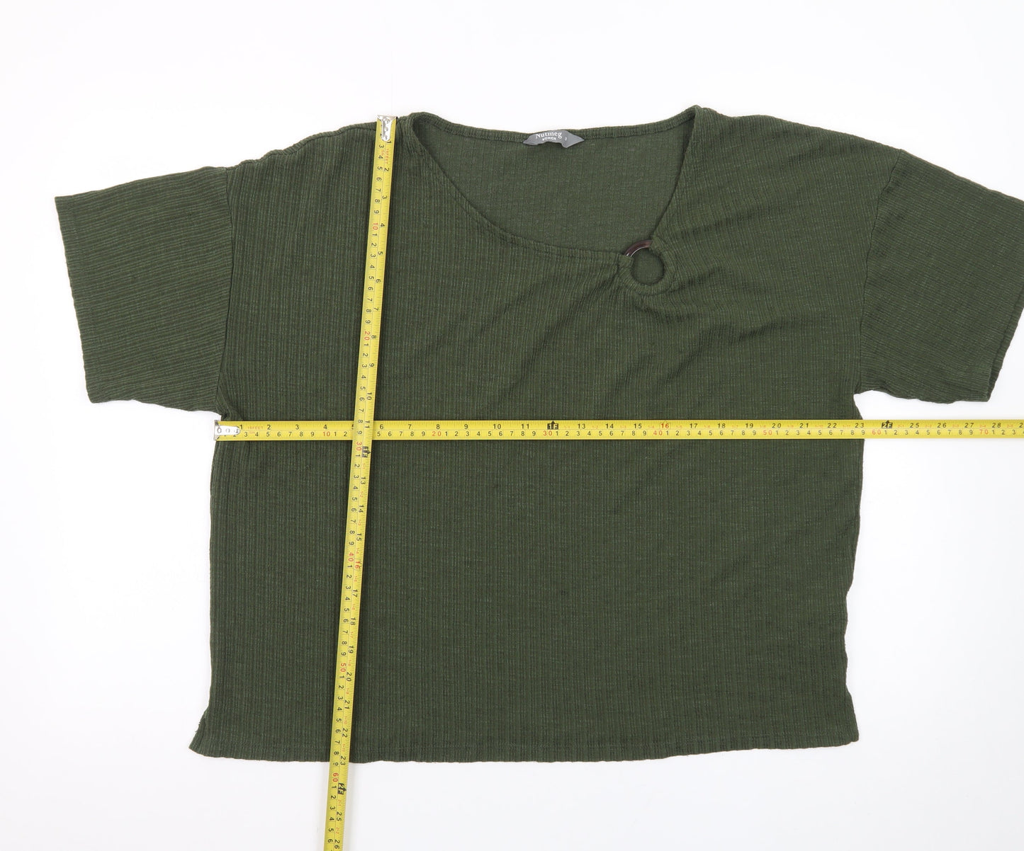 Nutmeg Women’s Green Cropped Ribbed T-Shirt Size 16