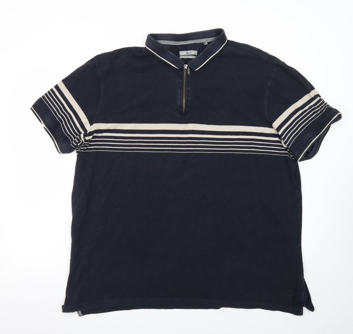 Tu Men Blue Striped 1/4 Zip Cotton Polo Shirt Size 2XL