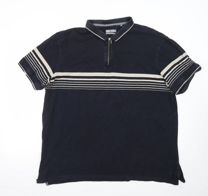 Tu Men Blue Striped 1/4 Zip Cotton Polo Shirt Size 2XL