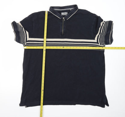 Tu Men Blue Striped 1/4 Zip Cotton Polo Shirt Size 2XL