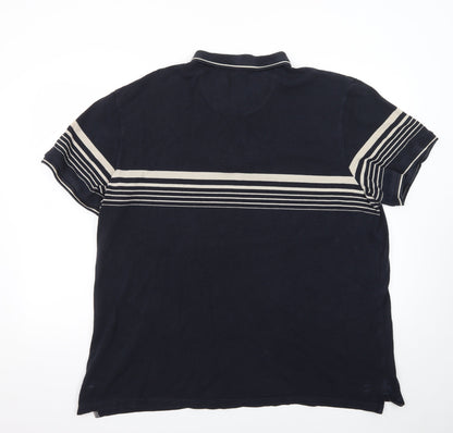 Tu Men Blue Striped 1/4 Zip Cotton Polo Shirt Size 2XL