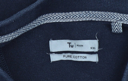 Tu Men Blue Striped 1/4 Zip Cotton Polo Shirt Size 2XL