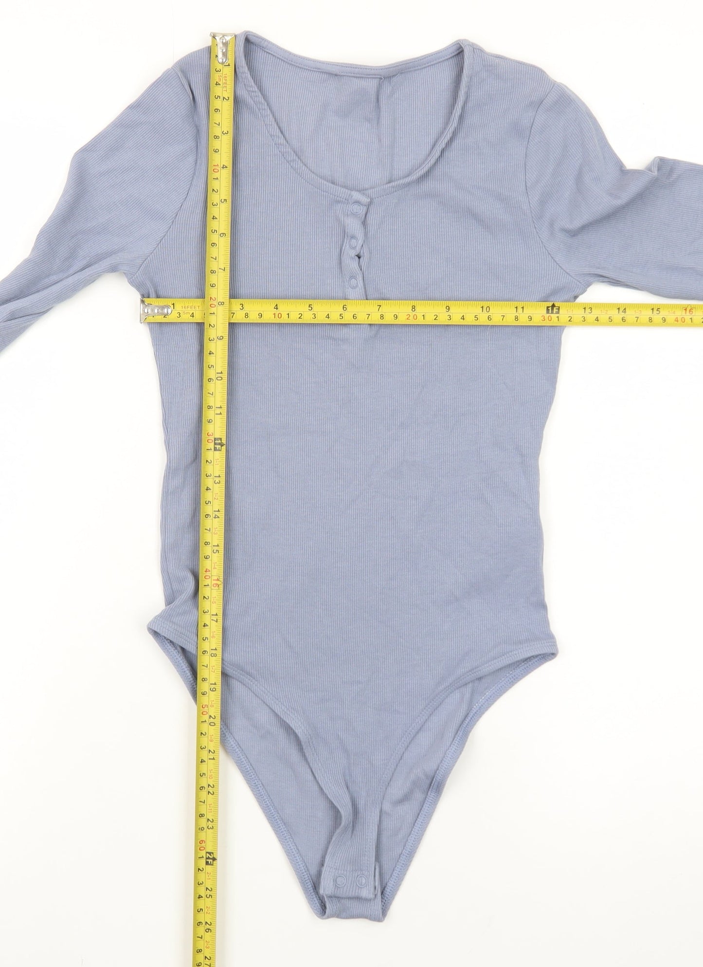 Primark Women’s Blue Long Sleeve Henley Bodysuit Top XS