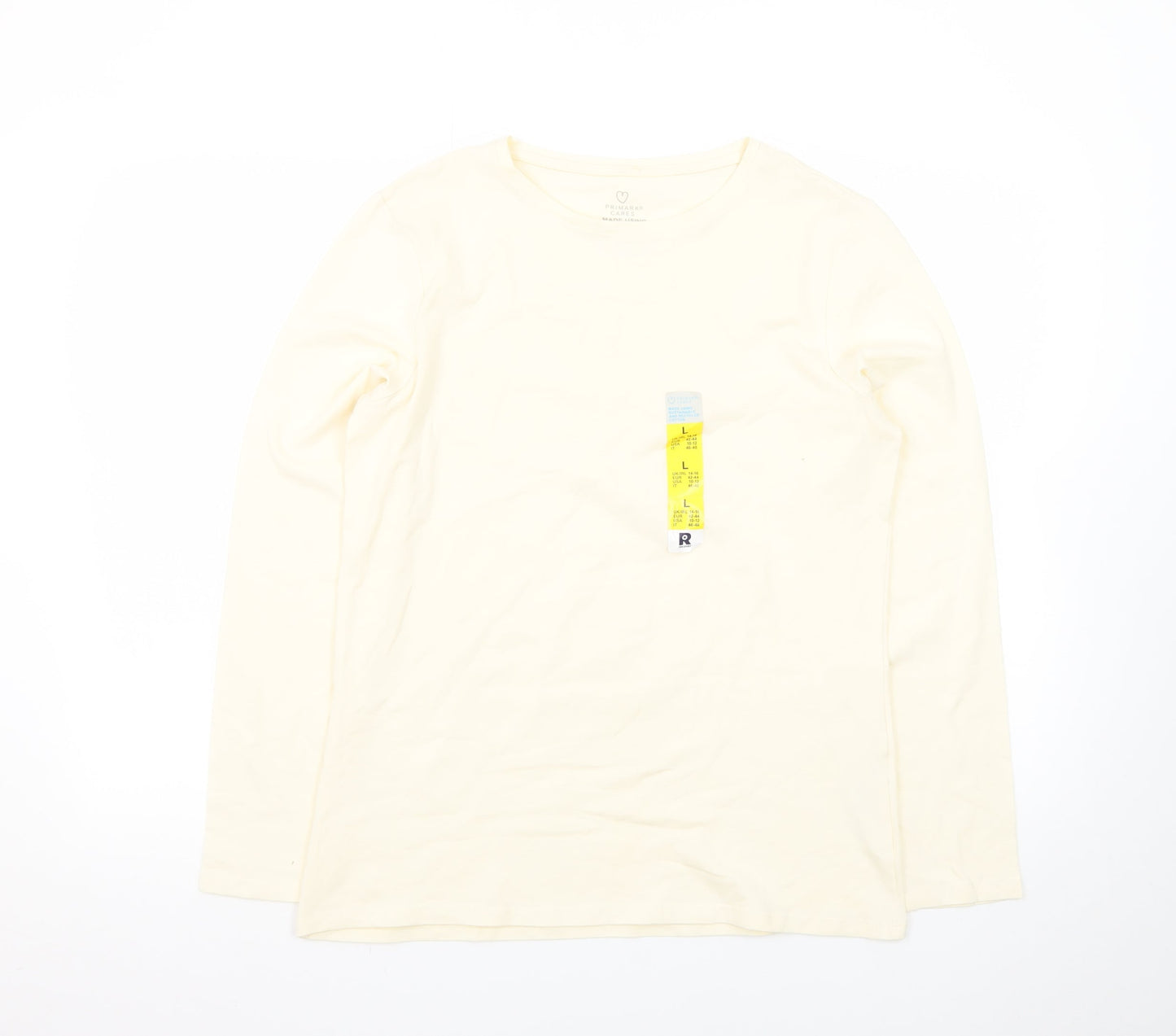 Primark Womens Ivory Long Sleeve Stretch Crew T-Shirt Size L 14/16