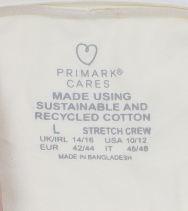 Primark Womens Ivory Long Sleeve Stretch Crew T-Shirt Size L 14/16