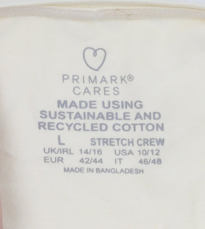 Primark Womens Ivory Long Sleeve Stretch Crew T-Shirt Size L 14/16