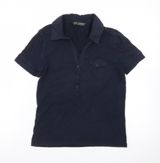 Additional front view of Marks & Spencer Autograph Blue Cotton Stretch Polo Shirt, size S