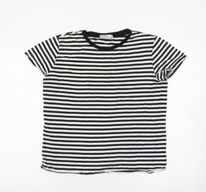 Stradivarius Women's Black Striped Cotton T-Shirt Size 14