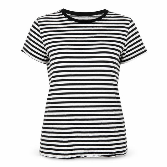 Stradivarius Women's Black Striped Cotton T-Shirt Size 14