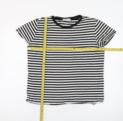 Stradivarius Women's Black Striped Cotton T-Shirt Size 14