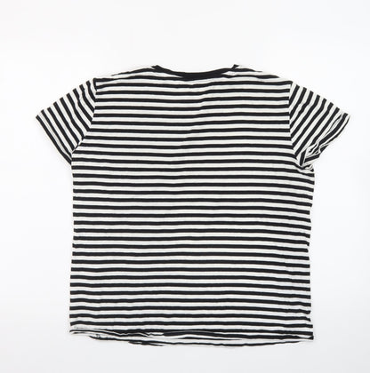 Stradivarius Women's Black Striped Cotton T-Shirt Size 14