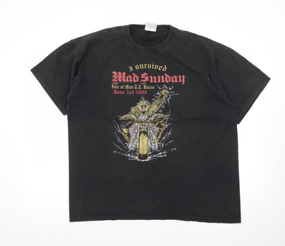 JT's Men's Black Mad Sunday Isle of Man TT Races 2008 Graphic T-Shirt XL