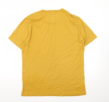 Zara Men Yellow Regular Fit Cotton Crew Neck Short Sleeve T-Shirt L