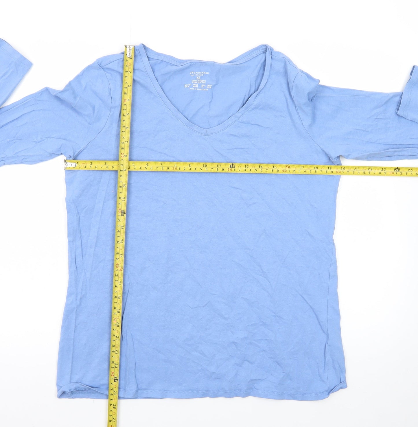 Primark Womens Blue V-Neck Long Sleeve Stretch Top Size XL