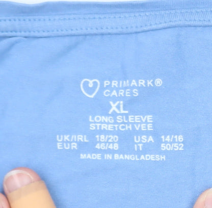 Primark Womens Blue V-Neck Long Sleeve Stretch Top Size XL