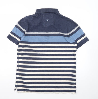 FatFace Men's Blue Striped Cotton Polo Shirt Size M