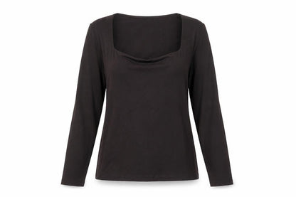 H&M Women's Black Long Sleeve Square Neck Cotton Jersey Top Size 8