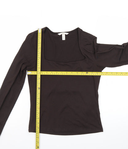 H&M Women's Black Long Sleeve Square Neck Cotton Jersey Top Size 8