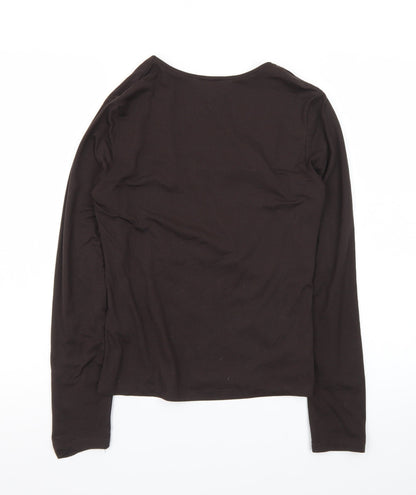 H&M Women's Black Long Sleeve Square Neck Cotton Jersey Top Size 8
