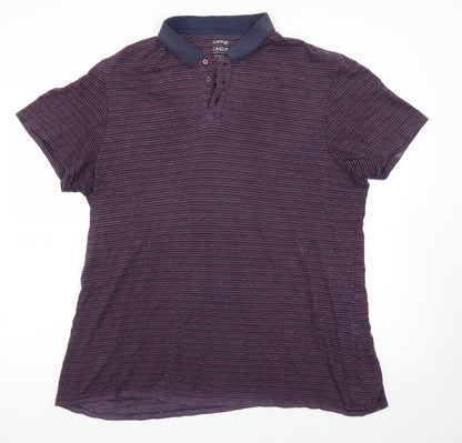 George Men's Blue Striped Short Sleeve Polo Shirt XL Casual Fit