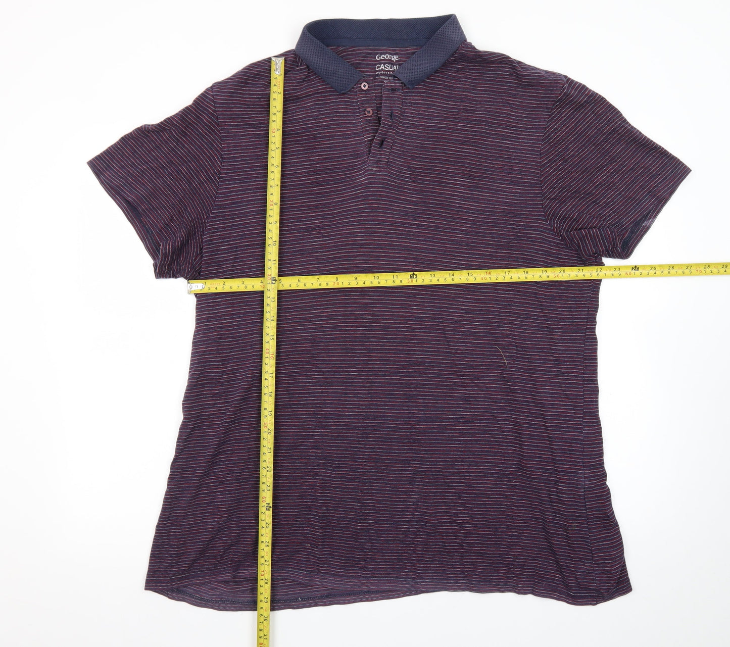 George Men's Blue Striped Short Sleeve Polo Shirt XL Casual Fit