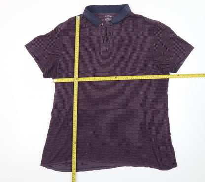 George Men's Blue Striped Short Sleeve Polo Shirt XL Casual Fit