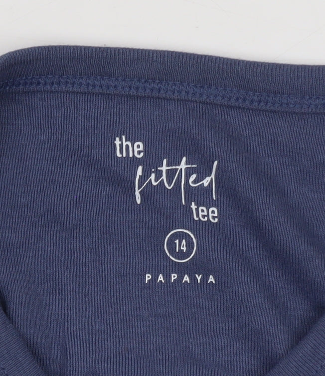 Papaya Women's Blue Size 14 Fitted Cotton 3/4 Sleeve Tee
