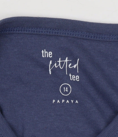 Papaya Women's Blue Size 14 Fitted Cotton 3/4 Sleeve Tee