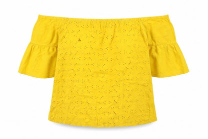 Papaya Women's Yellow Off Shoulder Broderie Cotton Blouse Size 8