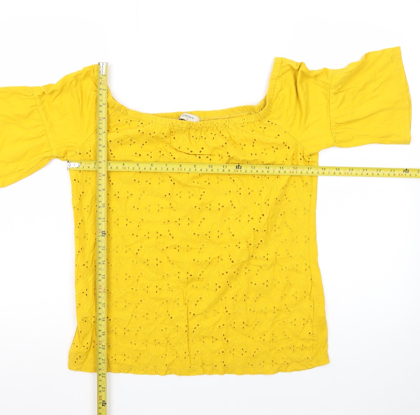 Papaya Women's Yellow Off Shoulder Broderie Cotton Blouse Size 8