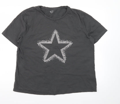 Tu Women’s Black Star Print Cotton T-Shirt Size 18 Short Sleeve