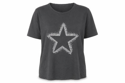 Tu Women’s Black Star Print Cotton T-Shirt Size 18 Short Sleeve